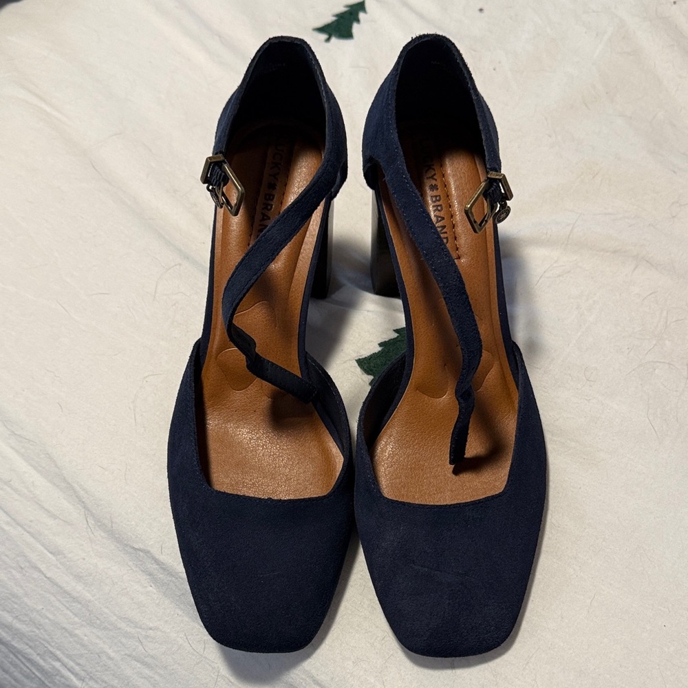Lucky Brand Navy Suede block heels